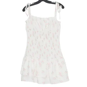 Tunic Top Floral Milkmaid Smocked Tiered Cottage Coquette Romantic White Large thumbnail 2