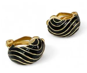 VINTAGE 70's Clip On Earrings Enamel Gold Tone Wave Modern Monet thumbnail 1