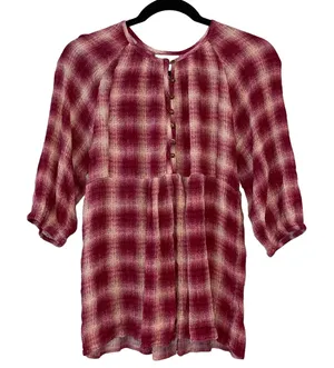 Maeve Anthropologie‎ Plaid Peasant Top XS Red Boho Blouse thumbnail 1