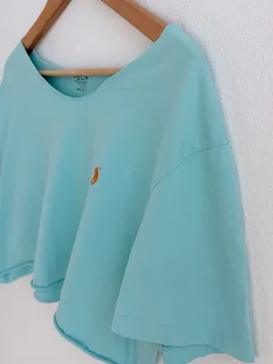 Polo Ralph Lauren Off The Shoulder Light Green Cropped Tee thumbnail 5