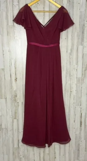 David's Bridal‎ Women's Burgundy Chiffon Gown Off Shoulder Formal Dress Size 2 thumbnail 1