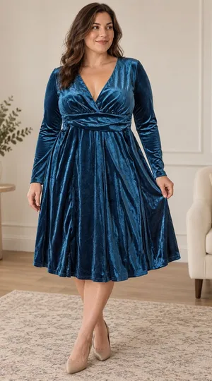 NWT Dress Day Teal Velvet Fit & Flare Dress L Holiday Party Event Cocktail Dress thumbnail 1
