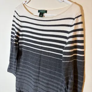 Lauren Ralph Lauren Dress Striped Knit Sweater Gray‎ White Size Medium thumbnail 2