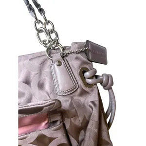 RARE Vintage Y2K Coach Kristin Op Art Sateen Satchel Purse Bag Large Silver Logo thumbnail 5
