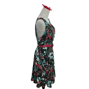 ELLE Aqua Floral Print Pleated Fit & Flare Dress Size M thumbnail 3