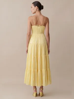 o.p.t. Few Moda Yellow XS East Tiered Midi Dress thumbnail 3
