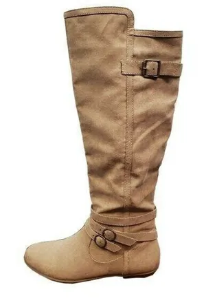 JustFab‎ Womens Boots 7 Brown Suede Knee High Zip Up Flat Pull-On Almond Toe thumbnail 1