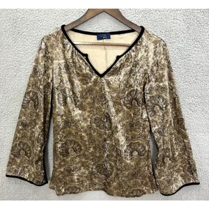 Vintage RAG Crushed Velvet Top M Brown Paisley Whimsigoth Boho Fairy Grunge‎ Y2K thumbnail 1