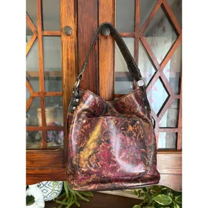 Patricia Nash Otavia Leather Floral Print Hobo‎ Bag with Tassel Accents Brown thumbnail 2