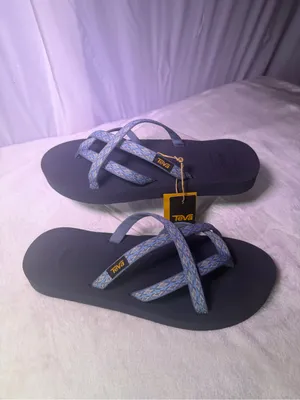 Teva Kids Navy Footbed Flip Flops with Blue Patterned Straps thumbnail 2