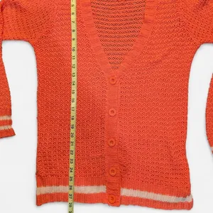 Forever 21 Bright Coral Knit Cardigan with Cream Varsity Stripes, Medium thumbnail 7