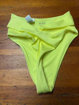 Aerie Women’s Yellow High-Cut Twist Textured Swim Bottom thumbnail 1