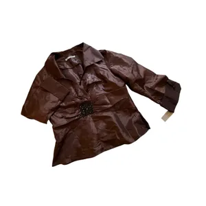 Larry Levine Top Womens Size XL Brown Beaded Waist Peplum Vintage Deadstock 90s thumbnail 6