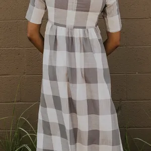 Roolee Gray Buffalo Check plaid gingham Maddie midi maxi dress L thumbnail 10