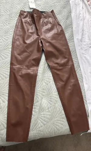 Zara Brown Leather Pants thumbnail 1