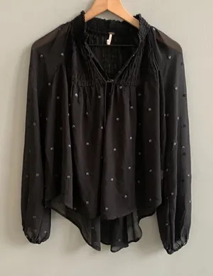 Free People Ready to Run Chiffon Boho Top Sheer Black Size XS thumbnail 1