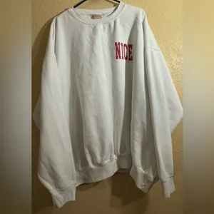 SHOW ME YOUR MUMU Women's Cream Crewneck Sweater with Red Lettering thumbnail 1