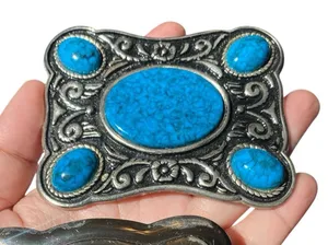 Western Floral Faux Turquoise Retro Design And Cowboy‎ Boots Belt Buckle thumbnail 1