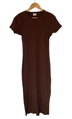 Cotton On Chocolate Brown T shirt Ribbed Maxi Dress Minimalist Basic Casual sz M thumbnail 1