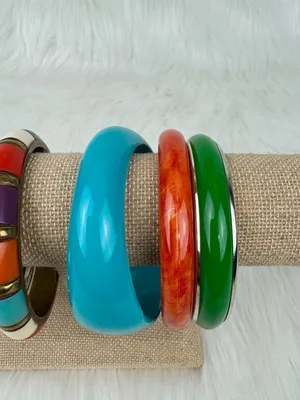 Y2K Lot of 6 Chunky Acrylic Stackable Bangle Bracelets Multi-Color Boho Chunky thumbnail 12