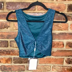 NWT Fashion Teal Blue Glitter Sparkle Grommet Crop Tank Top Women's Size XS thumbnail 2