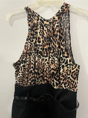 XOXO Leopard Print Bodice Black Skirt Open Back Dress thumbnail 3