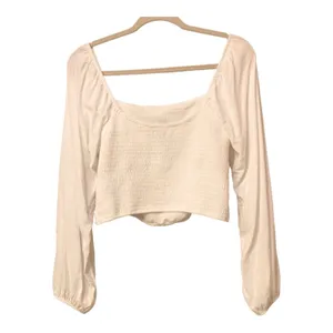 Hollister Long-Sleeve Ruched Bodice Top in White Size Large EUC thumbnail 2