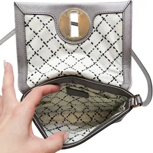 Kate Spade Newbury Lane Sally Crossbody Bag Silver Saffiano Leather Turnlock Bag thumbnail 8