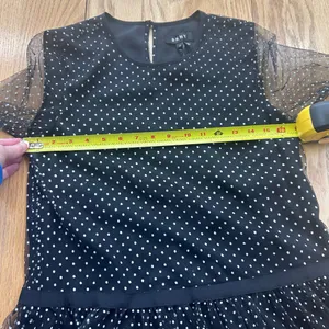 NWT DKNY XS Black Polka Dot Mesh Peplum Blouse Sheer 3/4 Ruffle‎ Sleeve Top thumbnail 9