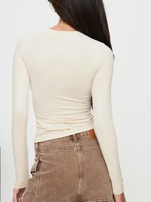 Princess Polly Arnim Long Sleeve Top Cream Slim Fitting Size 0 thumbnail 2