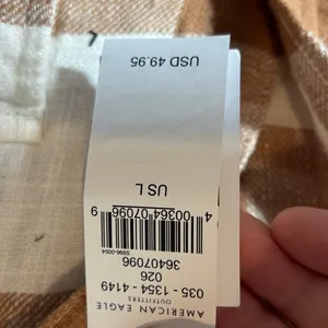 American Eagle NWT Women's Size L Brown White Plaid Oversized Flannel Shirt thumbnail 7
