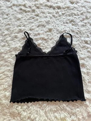 Black Lace-Trim Ribbed Cami Tank Top - Women thumbnail 2
