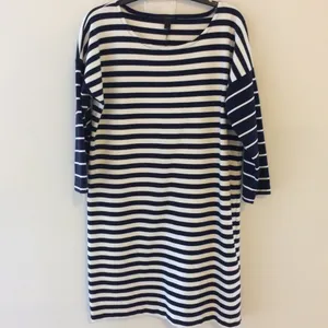 J. Crew Blue & White Stripe 3/4 Sleeve Nautical T-Shirt Jersey Dress‎ thumbnail 2