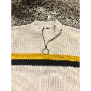 Treasure & Bond Ivory Knit 1/4 Zip Stripe Crop Sweater Size M thumbnail 2