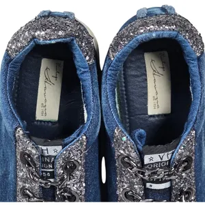 Vintage Havana Denim Glitter Chain Embellished‎ Low Top Sneakers Shoes Womens 10 thumbnail 7