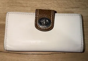 Coach Cream Leather Trifold Wallet Brown Snakeskin Turnlock Y2K Vintage Style M thumbnail 1