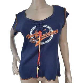 Harley Davidson Graphic Short Sleeve T-Shirt With Leather Strands thumbnail 1