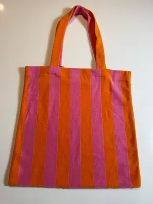 NWT Avara Pink Orange Striped Terry Cloth Beach Tote Bag‎ Pool,Vacation,Carryall thumbnail 2
