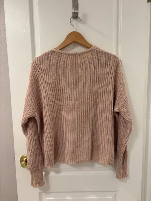 Brandy Melville Ollie Italian Cotton Oversized Waffle Knit Crewneck Sweater Coquette OS thumbnail 2