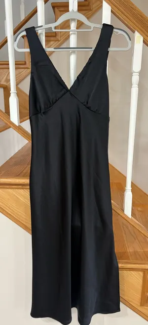 NWT Altar’d state black satin formal midi dress thumbnail 1