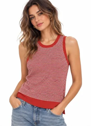 Jones New York Tank Womens S Red White Sleeveless Knit Preppy Minimalist 90s thumbnail 1