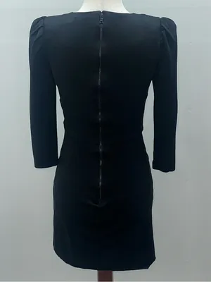 Alice Olivia Black Asymmetrical Mini Dress Plunge Neckline Long Sleeve Size 2 thumbnail 6