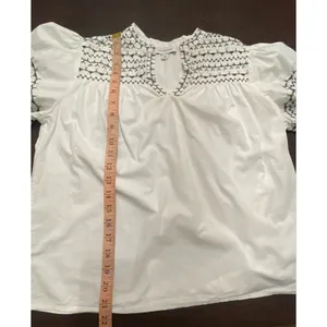 Calligraphie White Embroidered Peasant Blouse Cotton Boho Puff Sleeve Top Small thumbnail 6