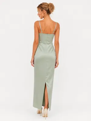 Reformation Vesper Satin Midi Dress Salvia Sage Green Cocktail Party Size 12 thumbnail 4
