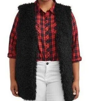 Tierra & Sky Sherpa black Long Vest Plus Size Woman 2XL thumbnail 2