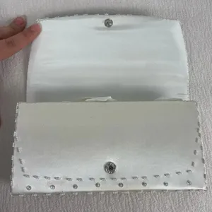 Vintage‎ Beaded Handmade Clutch Evening Handbag Ivory Satin Formal Party Bag thumbnail 3