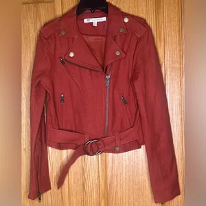 FRYE x Anthropologie Cropped Vita Cotton Moto Jacket in Burnt Cedar‎ Size XS thumbnail 7