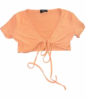 White Fox Boutique “My Mind’s Set” Ribbed Tie-Front Crop Top – Peach / Apricot thumbnail 1
