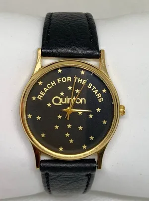 Vintage Quinton "Reach for the stars” gold tone watch 31mm quartz black running thumbnail 1