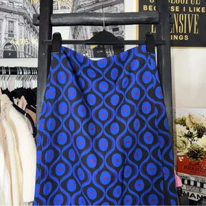 New Zara Blue Neoprene Geometric Print Midi Skirt XS thumbnail 8
